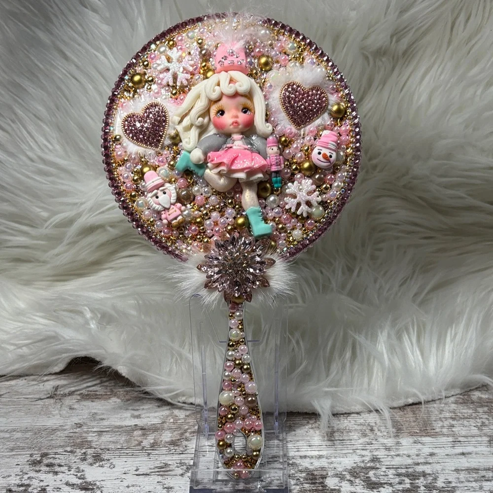 Hand Crafted Pink and White Decorative Mirror